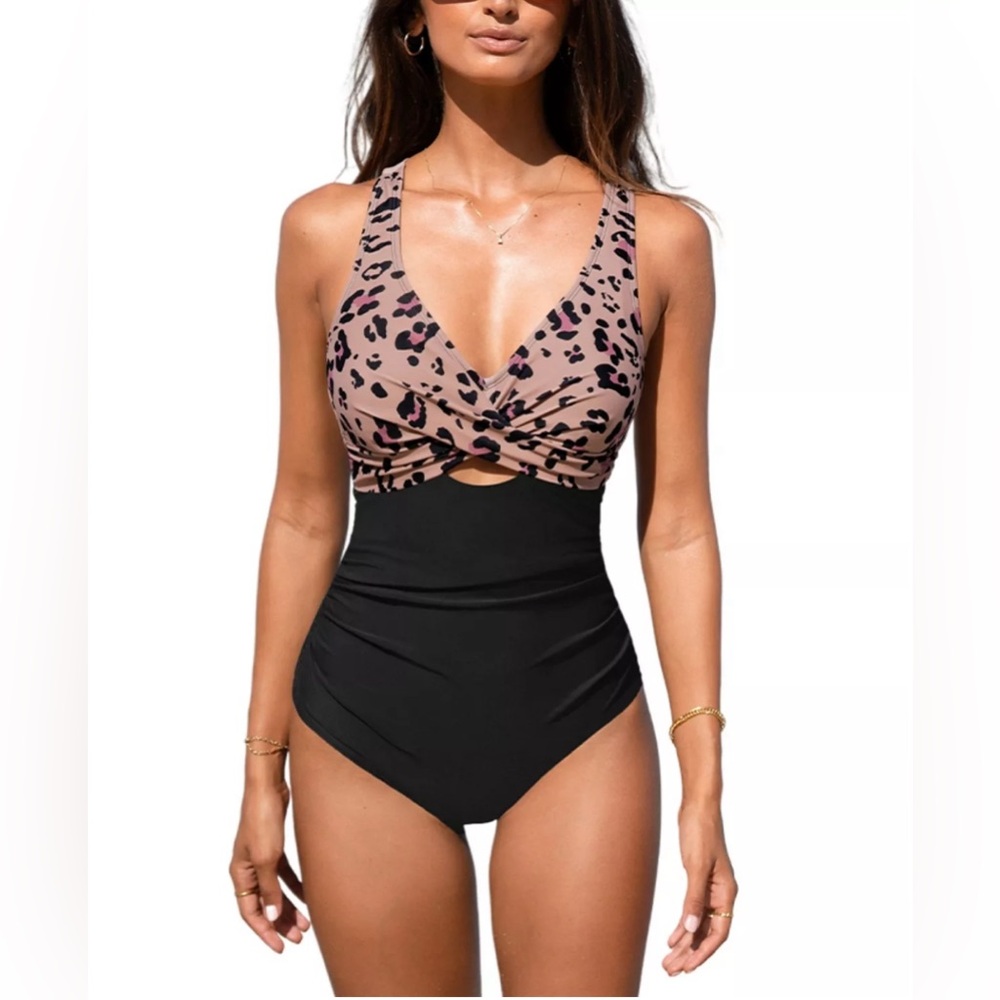 3/$20 CUPSHE Women's Cross Back Ruched One Piece Swimsuit